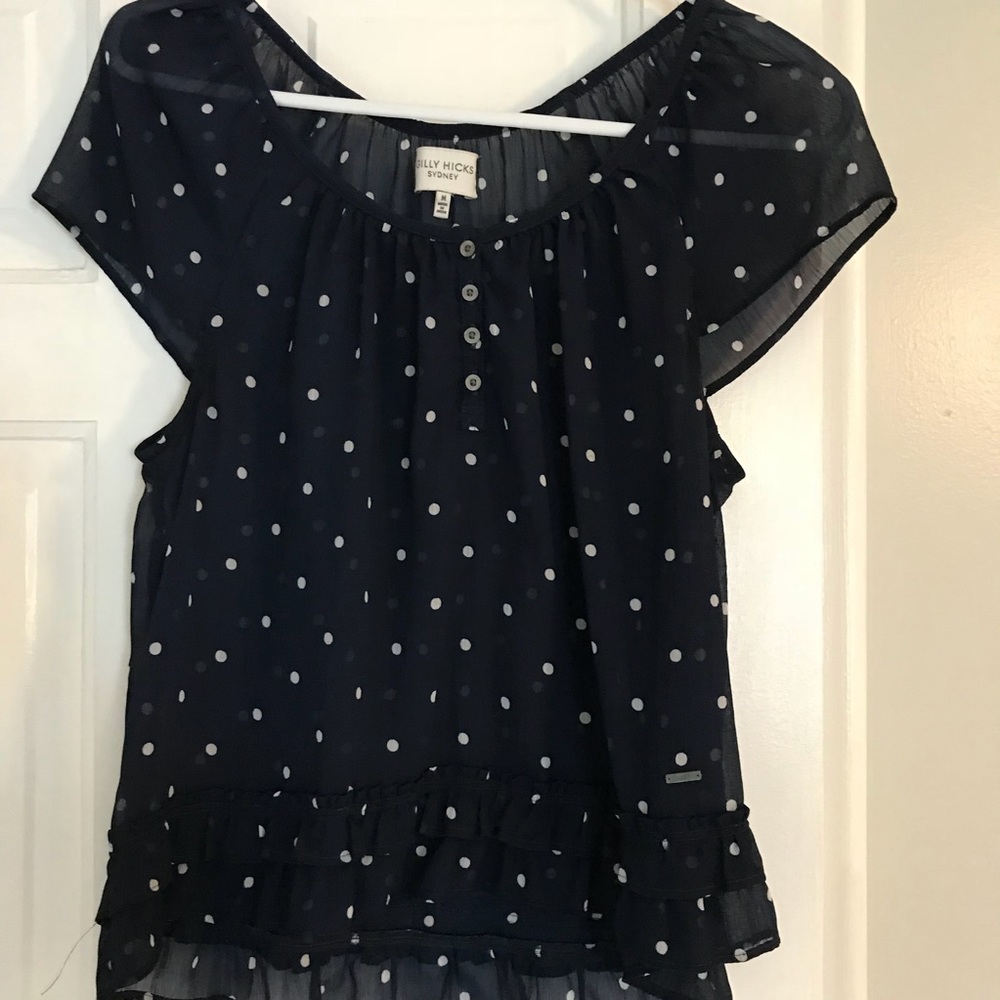 Blue polka dot layering top